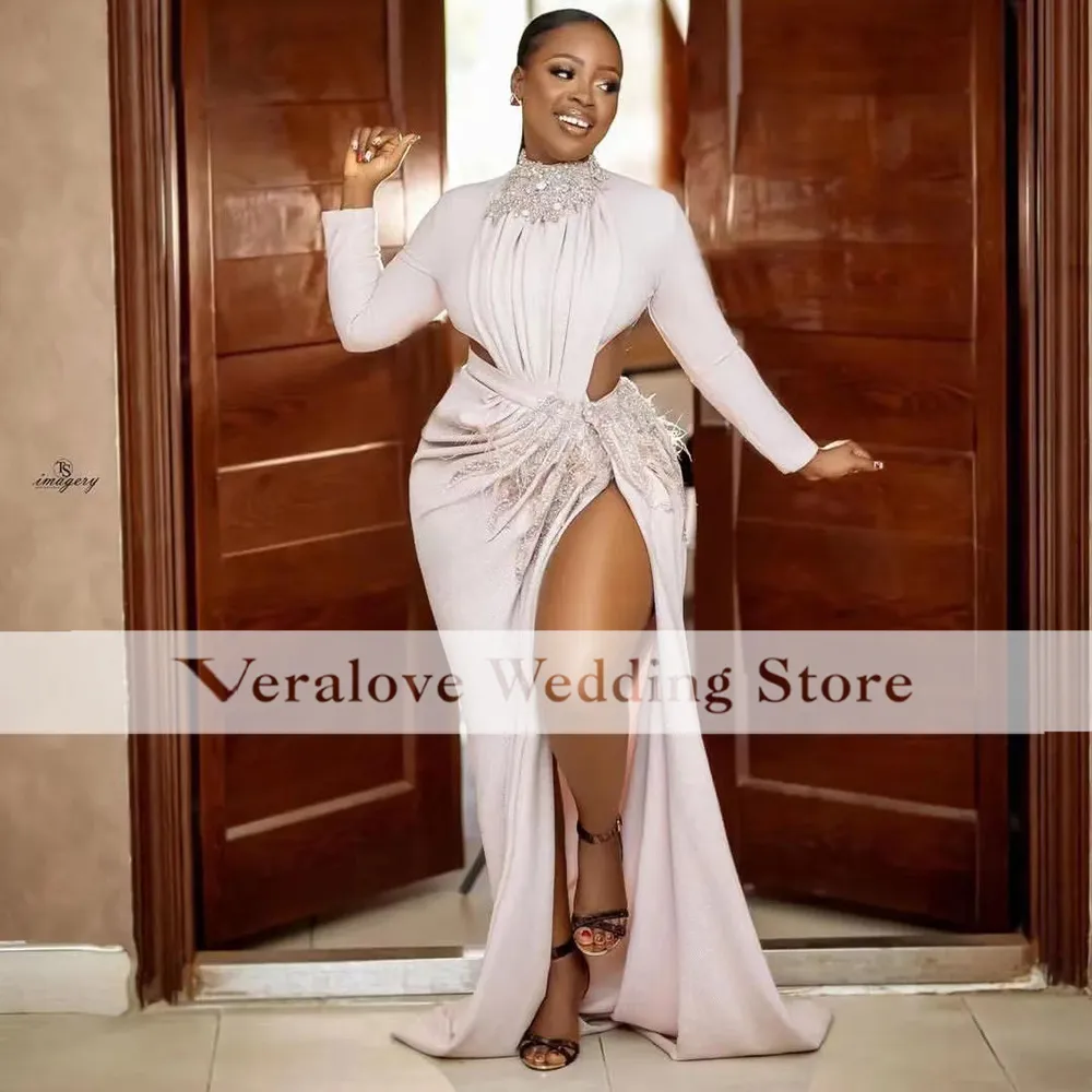 Long Sleeve High Neck Mermaid Leg Slit Prom Dress With Sexy Split African Formal Aso Ebi Dress For Celebtiy Wear From Veralove999 124.73 DHgate.Com