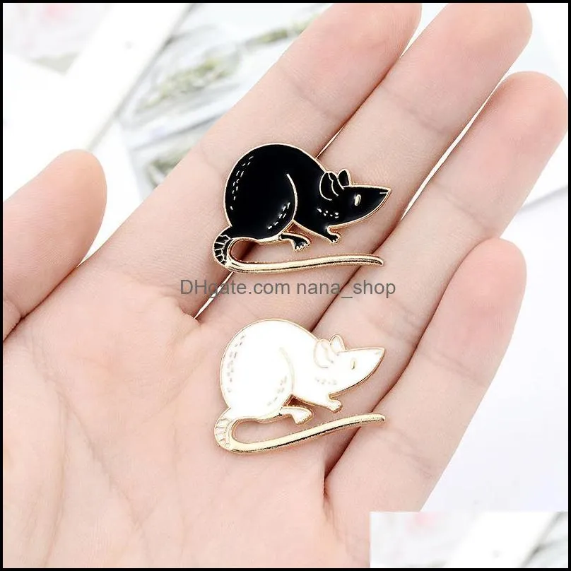 Black White Rats Enamel Pin Custom Mouse Brooches Animal Badge Bag Shirt Lapel Pin Buckle Simple Jewelry Gift for Friends