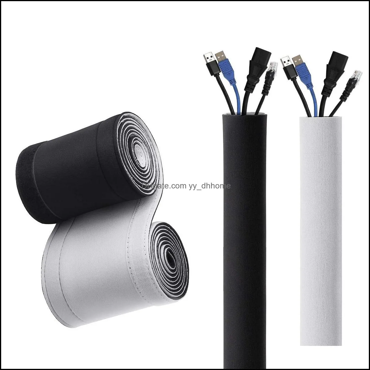 flexible neoprene cable sleeve wrap cover organizer hook and loop cable management sleeve for computer tv stereo 58*3.9 inches