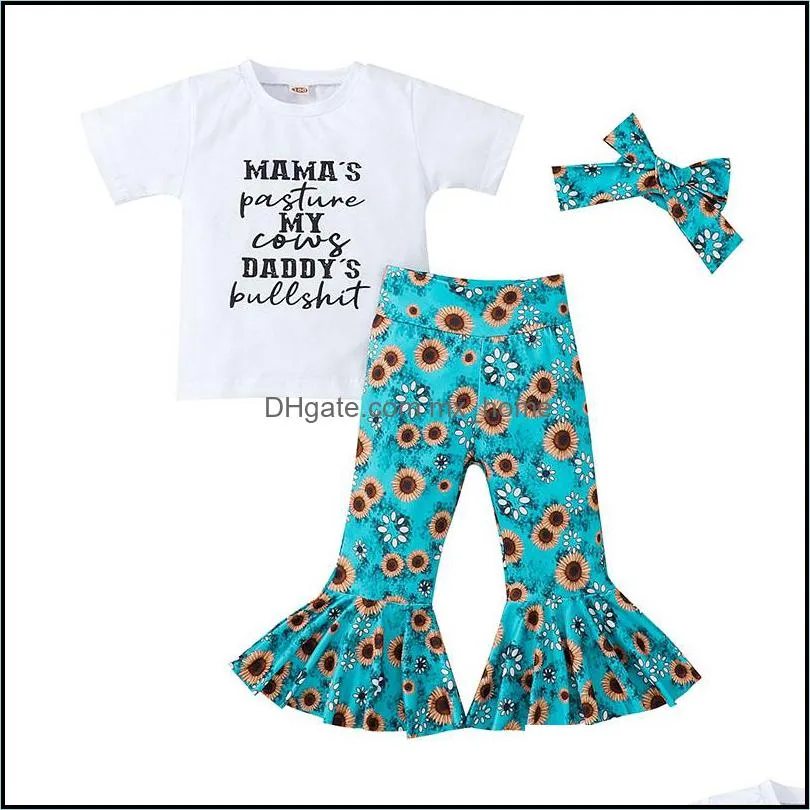 Conjuntos de ropa Bebé Niños Bebé Maternidad Niñas Trajes Niños Carta Imprimir Tops Girasol Dhhu8