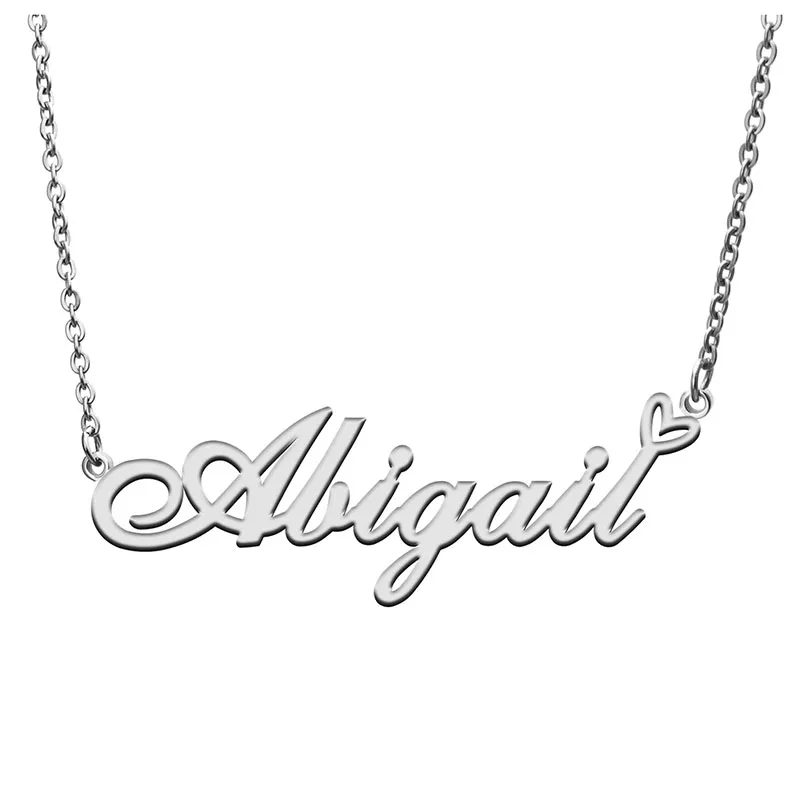 Abigail Name Necklaces for Women Love Heart Gold Nameplate Pendant Girl Stainless Steel Nameplated Girlfriend Birthday Christmas Statement Jewelry Gift