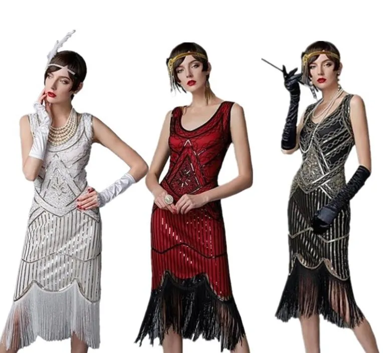 1920s Dress for Women Gatsby Sexy Stage Wear Cocktail Party Sequin Fringed Embellished Flapper Beaded Dresses XS-4XL Plus Size