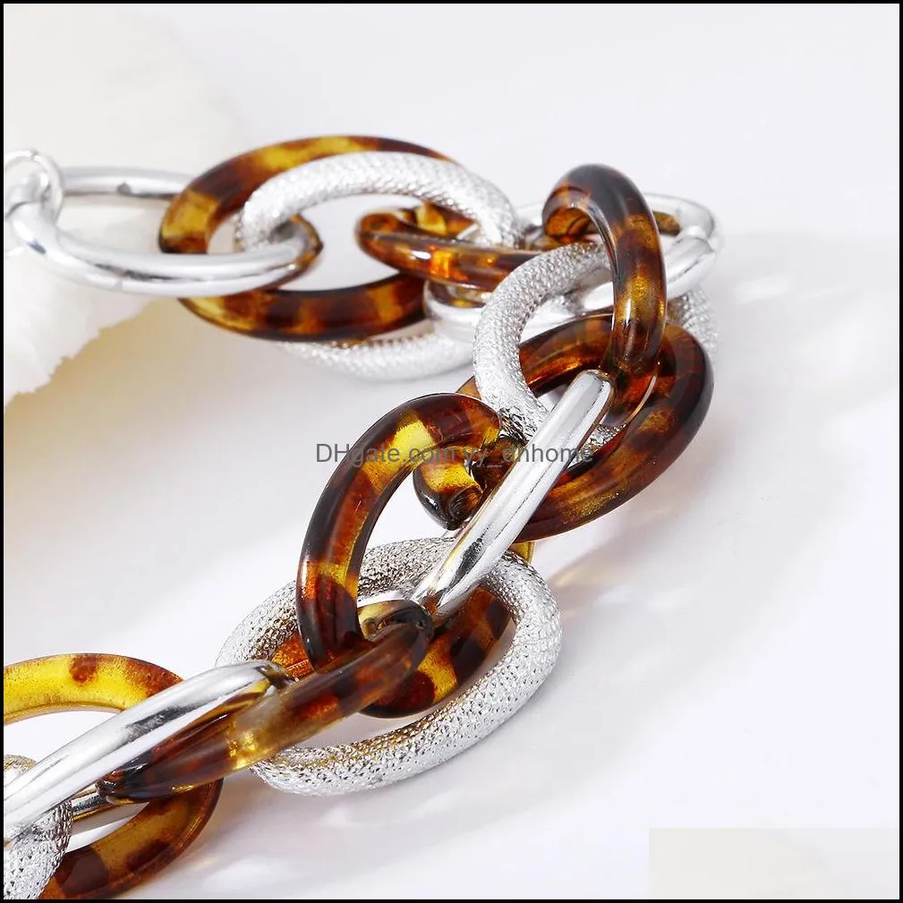 multicolor acrylic handmade circle chain bracelets bangles women glossy frosted armband amber lock bracelets retro hand jewelry