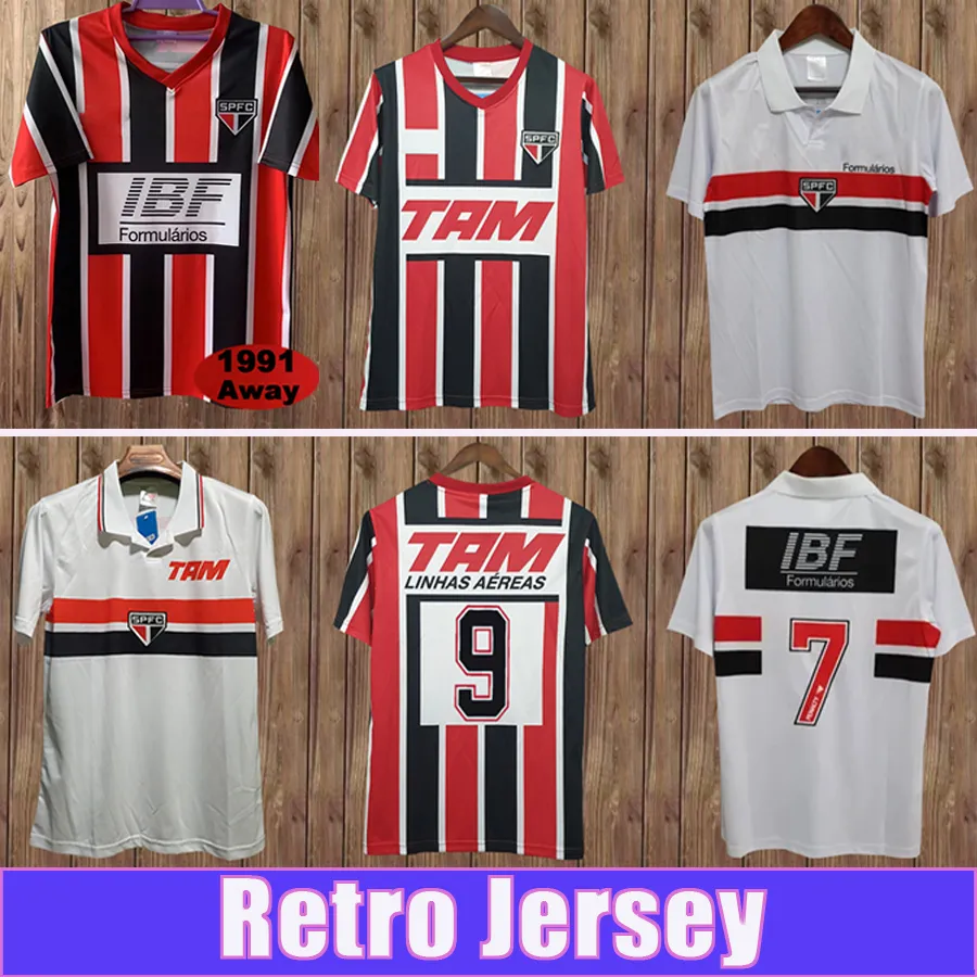 91 92 93 Sao Paulo Maillots de football pour hommes ELIVELTON ANILTON Accueil Blanc Rouge Rétro Chemise de football Camisetas de futebol Manches courtes