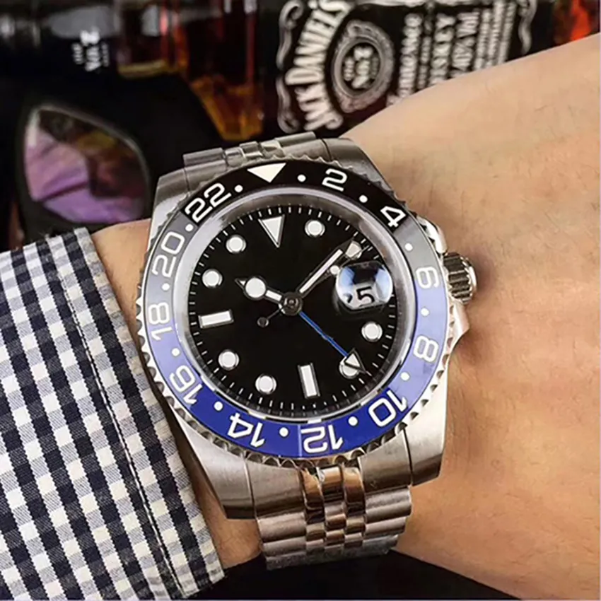 Orologio ST9 Batman Nero Blu Lunetta Ceramica Automatico Meccanico Acciaio inossidabile Grande lente d ingrandimento Vetro zaffiro 40mm Orologi da
