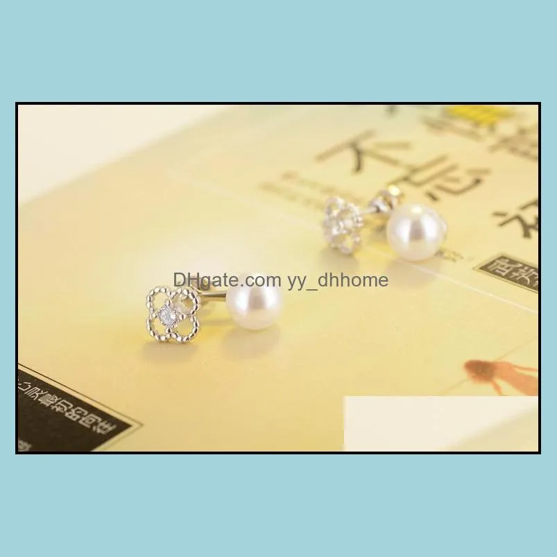 silver earrings earring hot sale lucky crystal pearl stud earrings for women girl party fashion jewelry wholesale free shipping -