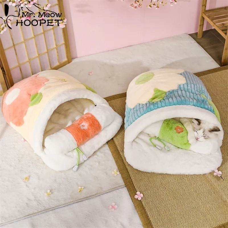 Hoopet Japanese Winter Thick Cat Sleeping Bed Removable Pillow with Funny Rope Warm Cushion for s Puppy Dog Sofa Pet 220323