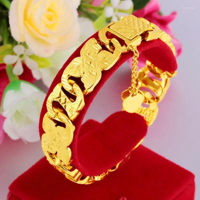 Cadeia de link 12mm Batilhão de ouro de 12 mm 24K Imitação de imitação de flor Dubai Bangle Feminina Bijoux Dia dos Namorados Jóias TRUM22