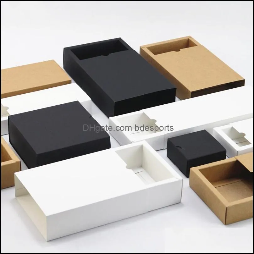 Black Kraft Gift Packaging Cardboard Boxs Black Packing Gift Box White Paper Drawer Box Wedding Favor Delicate Drawer Box