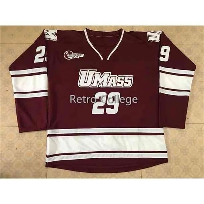 UMass Minutemen Hockey Jersey 29 Jonathan Quick Red Stitched Embroidered Customize Name and Number Linen Material