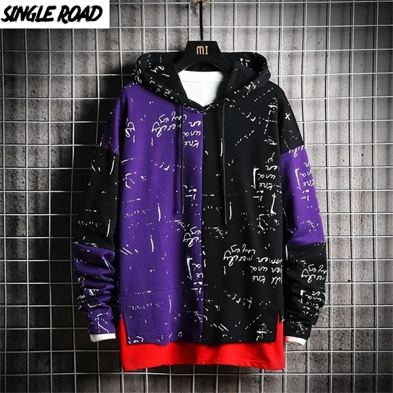 SingleRoad Men's Hoodies Men Patchwork Sweatshirt Male Harajuku Japanese Streetwear Hip Hop Oversized Black Purple Hoodie Men 201126