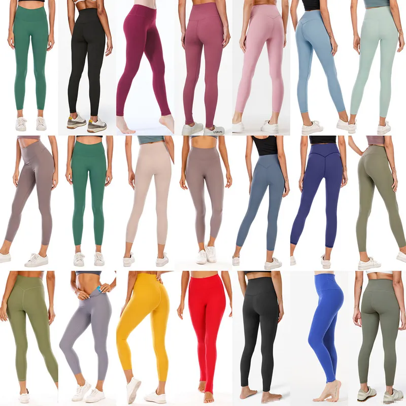 Kvinnor leggings with ficka hög midja designer yoga träning gym sömlös löpning byxor mage kontroll rumpa lift atletisk sport slitage elastisk fitness spot tryck