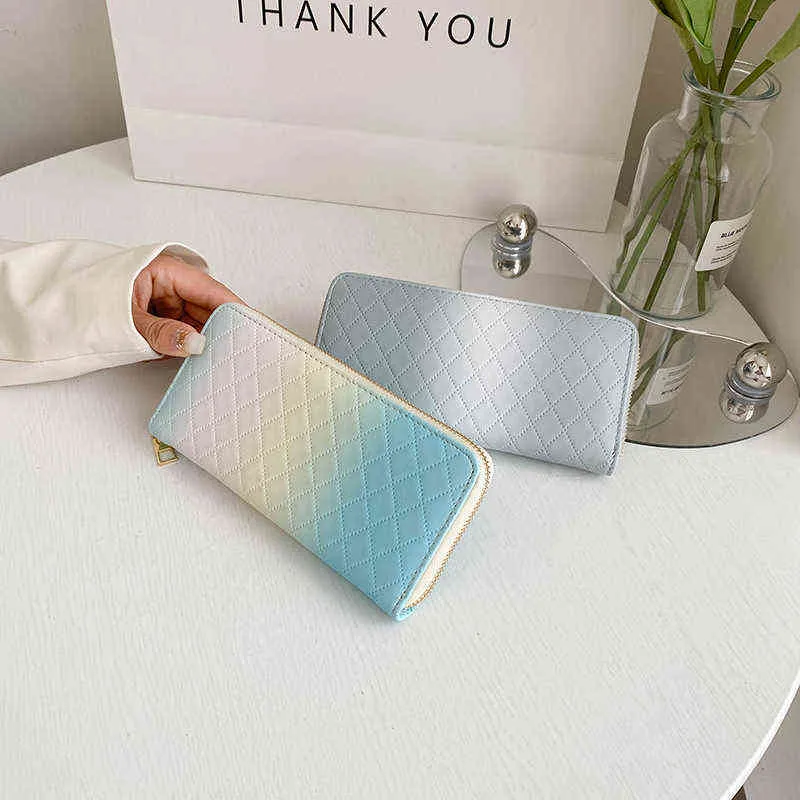 Women's Wallet Korean Version Gradient Color Multi Card Slot Long Zipper Wallet Large Capacity Handbag Bags 220712