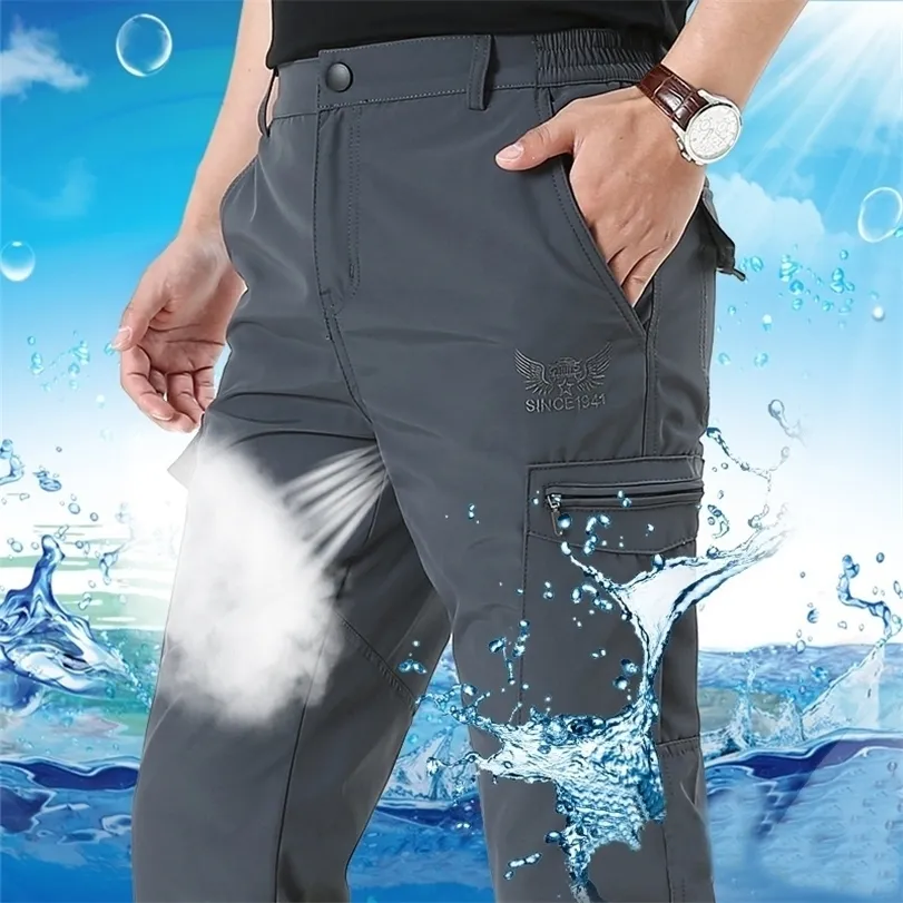 貨物防水ズボン男性の通気性速い乾燥戦術的なズボン春の夏のマルチポケット緩いカジュアルアウトドアスポーツパンツ220330