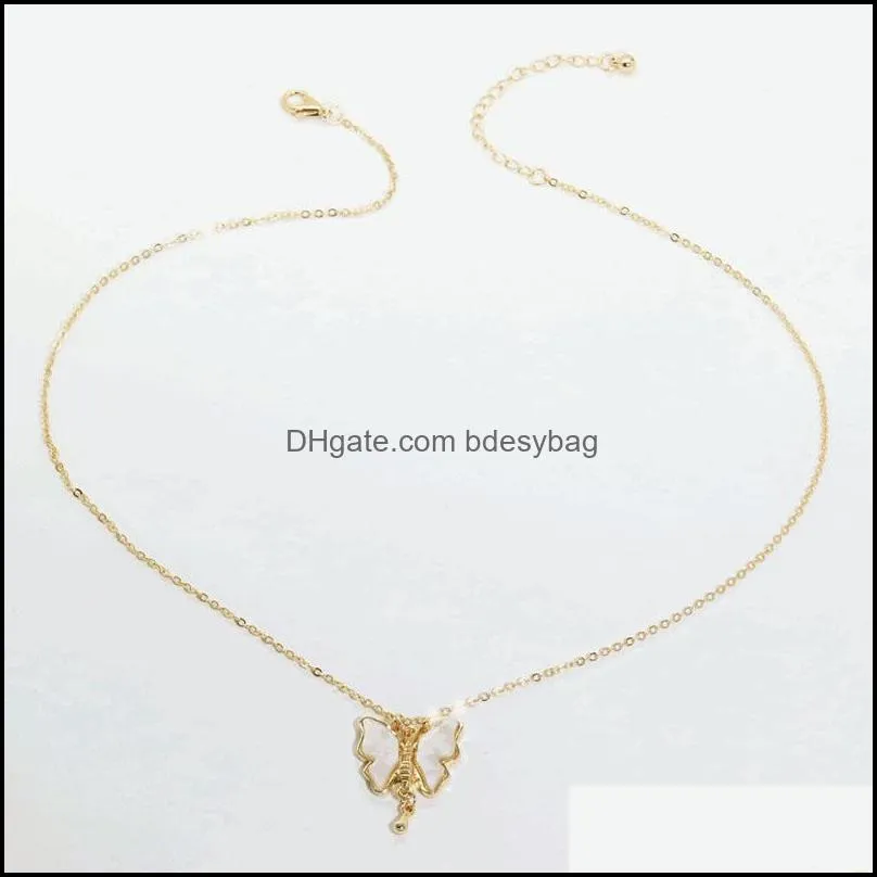 chains 2021 ins trendy gold chain acrylic butterfly insects pendant necklaces korean fashion chic women party jewelry1