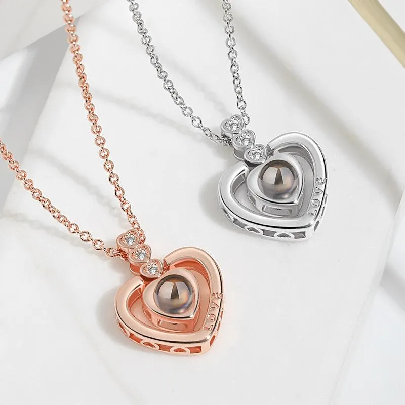 Подвесные ожерелья любить проекцию памяти ожерелье для женщин в корейском стиле, дизайн сердца, заявление, подарок подруга, подруга, подруга