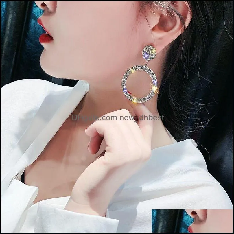 Hoop Huggie Fashion Shining Circle Drop Earrings Precision Inlay Gold Silver Color Rhinestone Earrings for Women Wedding Party Jewelry 217