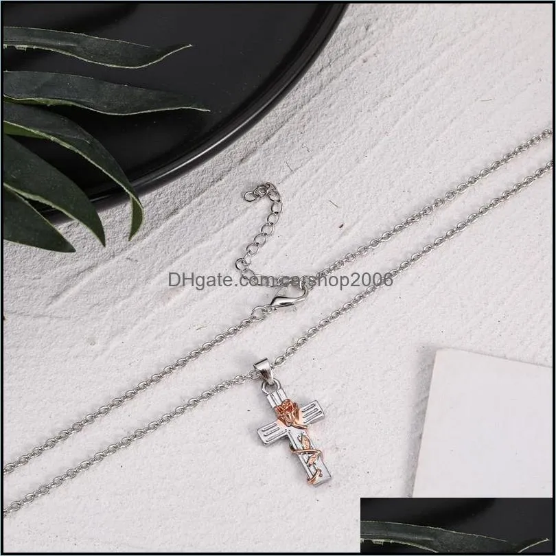 pendant necklaces plant cross chain necklace leaves rose classic retro natural flower jewelry gift for women