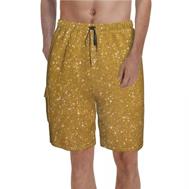 Shorts pour hommes Faux Gold Metallic Board Glitter Metal Print Sparkly Cute Short Pants Men Custom Oversize Swim Trunks Gift IdeaMen's