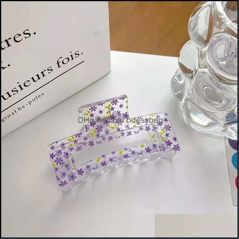 2022 korean fashion simple 8.5cm rectangle shape sweet transparent smile face love heart daisy flower acrylic hair claw clip