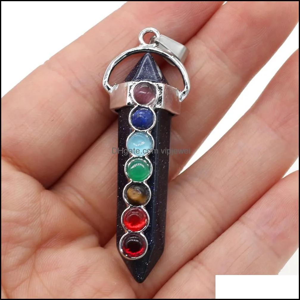 hexagonal prism chakra reiki healing pendulums charms natural stones pendant amulet crystal hexagonal for men women necklace jewelry