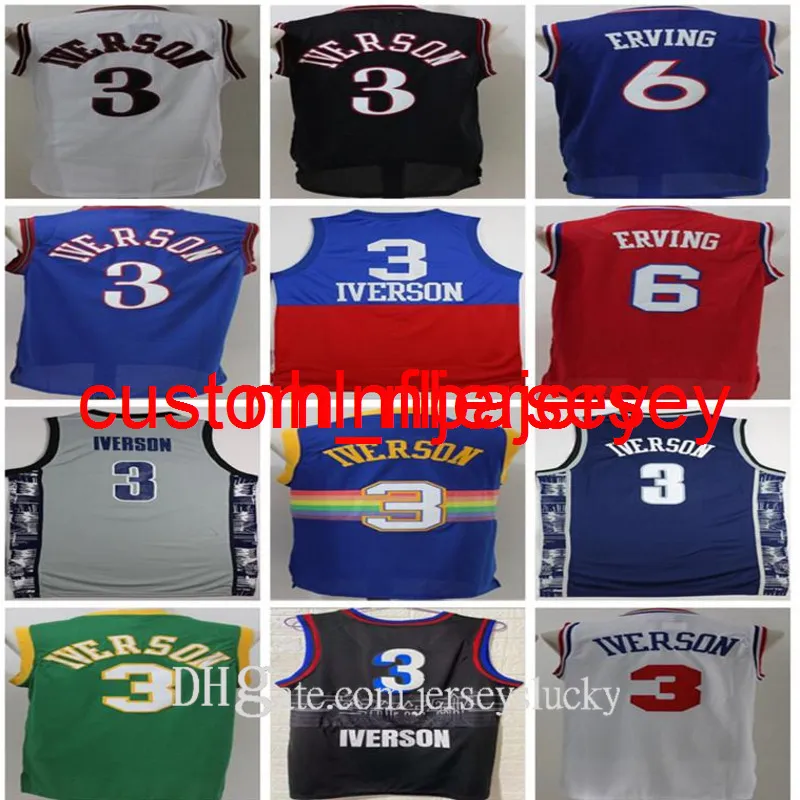 Hommes Basketball Jersey Georgetown Hoyas College Allen Iverson Jerseys 3 Dr J Julius erving 6 Wilt Chamberlain 13 Bleu Noir Blanc Rouge S-XXL