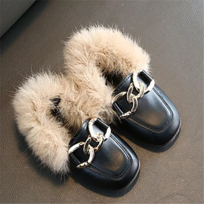 Hoogwaardige kinderen schoenen meisjes konijn fur laarzen mode sneaker winter herfst kinderschoenen warme wollen loafers peuter babyschoen