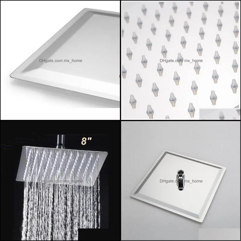 Free Shipping 8 Inch Stainless Steel Square Shower Head Over head Ultra Thin Top Rainfall Shower Sprayer Head Chrome Finish