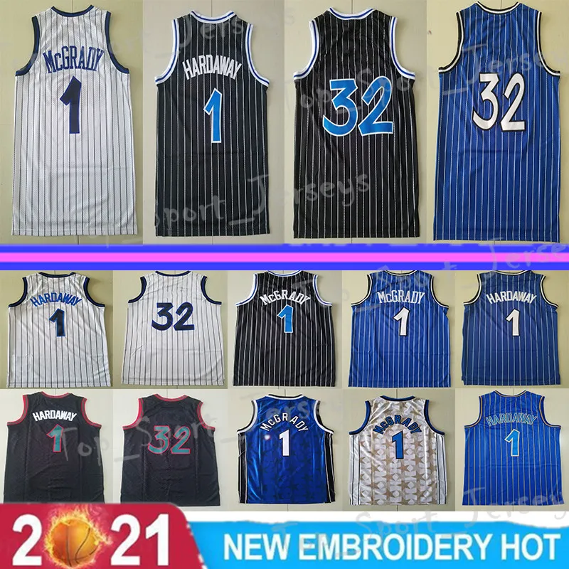 Männer Basketball Penny Hardaway Jersey 1 Tracy Mcgrady 1 32 Vintage Atmungsaktive Alle Nähte Team Farbe Schwarz Weiß Blau Basketball-Trikots