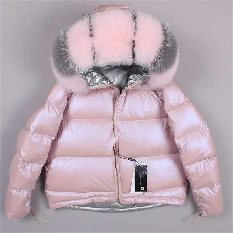 Maomaokong Winter Real Fur White Duck Down Padded Jacket Регулярная мода теплое большая женская пальто 211216