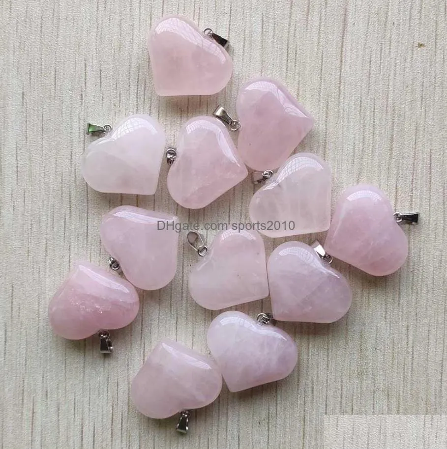Konst och hantverk 24mmx20mm Beautif Natural Rose Quartz Lover Heart Charms Pink Crystal Stone Pendant for Jewely Making SP Sports2010 Dhajh