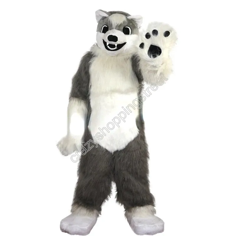 Halloween Grauer Wolf Maskottchen Kostüm Hochwertige Cartoon Tier Anime Thema Charakter Weihnachten Karneval Party Kostüme