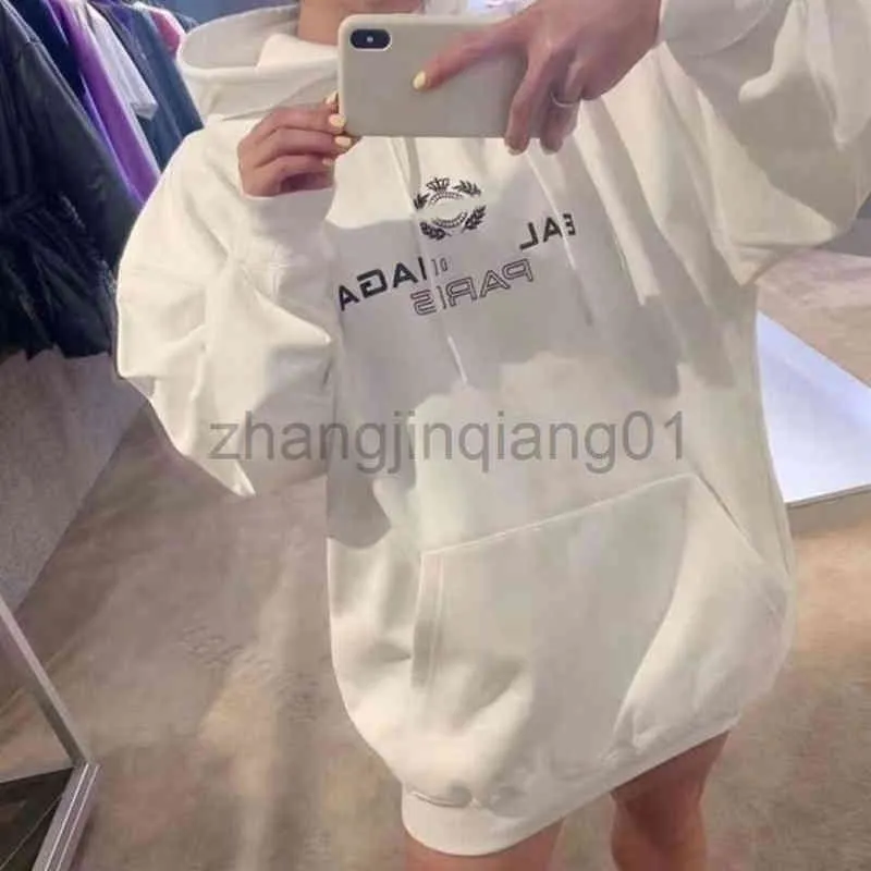 المصمم Balanciagas Hoodie كبير الحجم عتيقة فاخرة بيضاء أزياء العلامة التجارية هوديي فضفاضة غير رسمية نقية النقي