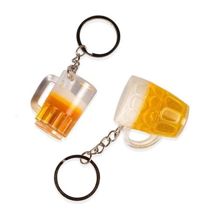 Creative Beer Mug Keychain Pendant Simulation Tumblers Straight Cup Keychains Luggage Decoration Personalized Gift Key Ring