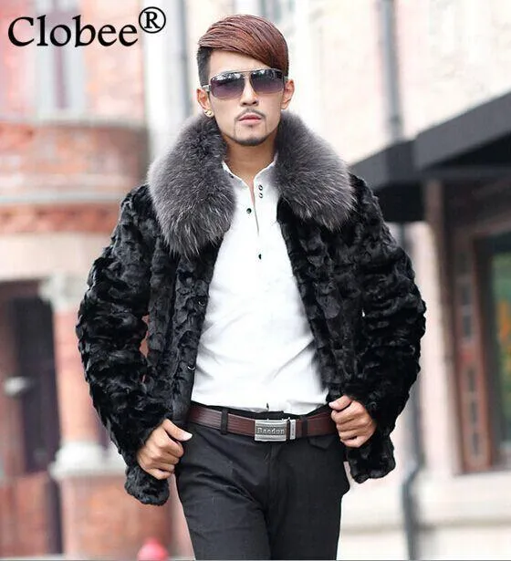 Manteau de fourrure grande taille pour homme, fausse veste noire, coupe-vent à simple boutonnage, col rabattu, hiver 2022, S61