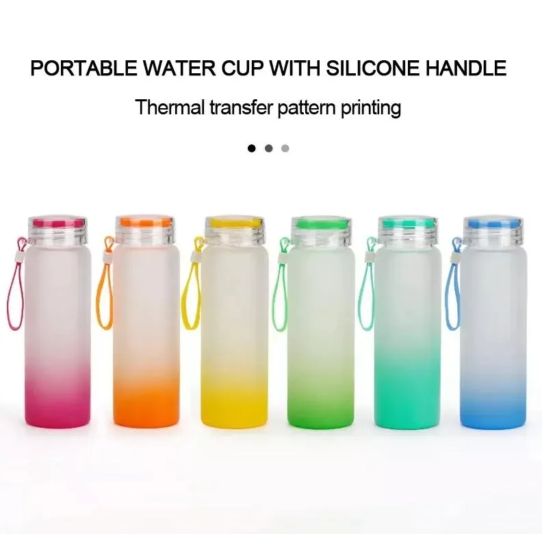 Großhandel 17oz Sublimation Blank Glas Tassen Wasserflasche Frosted Farbverlauf Matte Gläser Tumbler Tassen mit Deckelgriffen