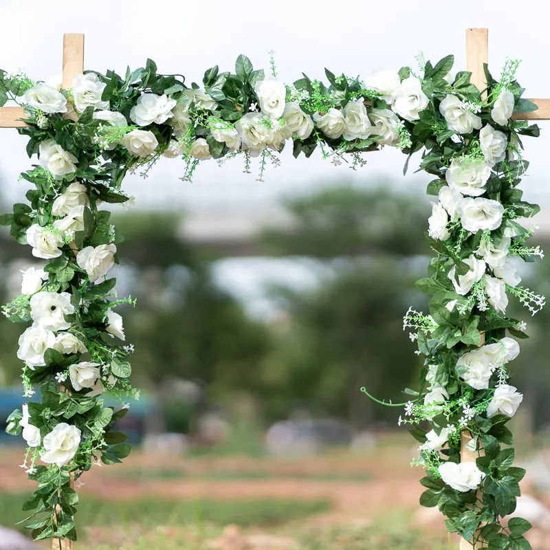 Fleurs artificielles Roses en soie rotin longue plante feuilles fausse guirlande fête à la maison arc de mariage scène murale couronne décorative florale