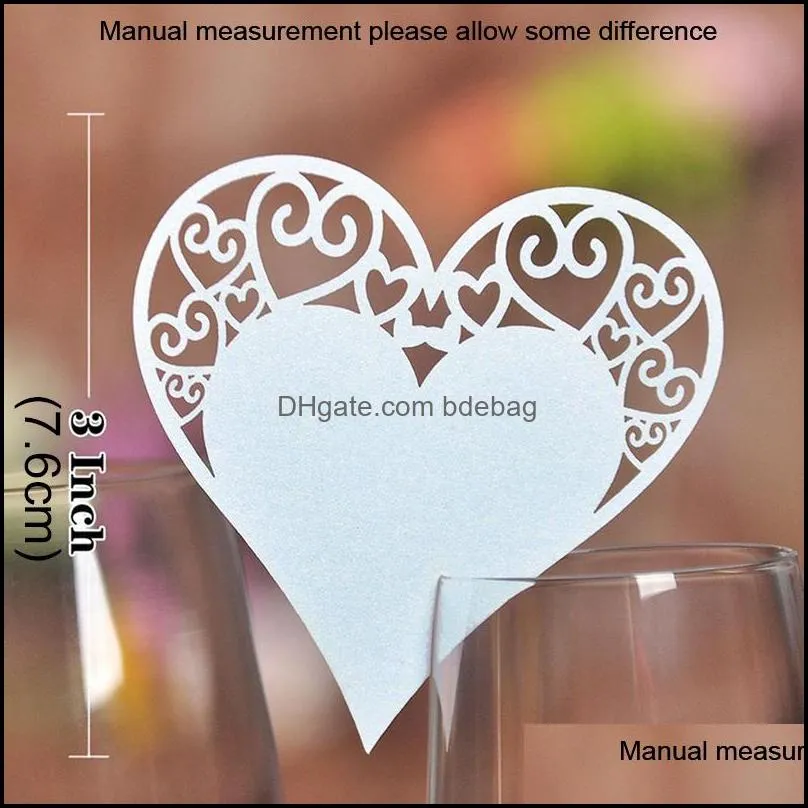 50pcs/Lot Wedding Table Number Decoration Name Place Cards Laser Cut Heart Wine Glass Card Placeholder Party Bar Birthday Decorations Wall Decor
