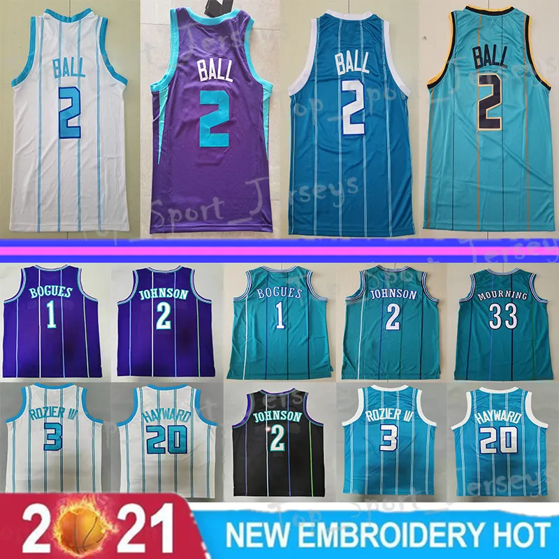 Men Basketball Lamelo Ball Jersey 2 Gordon Hayward 20 Terry Rozier 3 Larry Johnson 2 Muggsy Bogues 1 Alonzo Mourning 33 Vintage All Stitched Basketball Jerseys