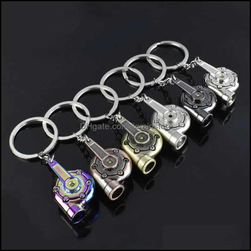 Metal Turbo Keychain Sleeve Bearing Spinning Auto Part Model Turbine Turbocharger Key Chain Ring 195 U2