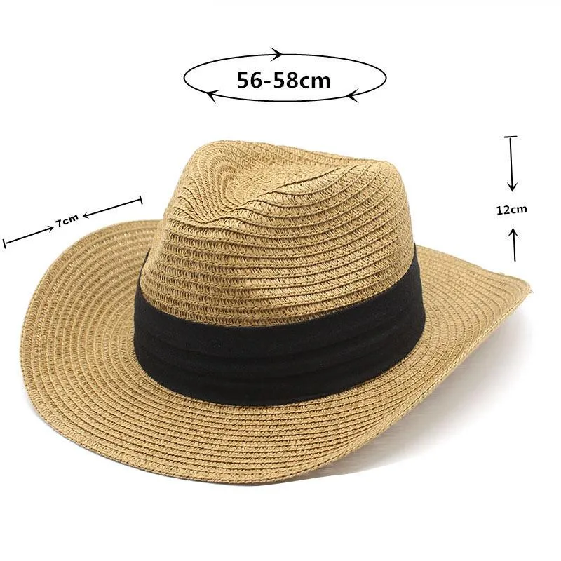 Panama Jazz Top Hat Spring Summer Straw Wide Brim Hats for Women Men Western  Sun Protection Cap Woman Man Shade Hat mens Beach Caps Sunhat Sunhats Wholesale