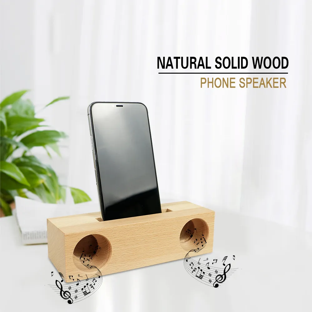 木製のスピーカー携帯電話マウントホルダーユニバーサルスピーカーレトロ竹の木製ドックホルダーデスクの音声スピーカースタンド