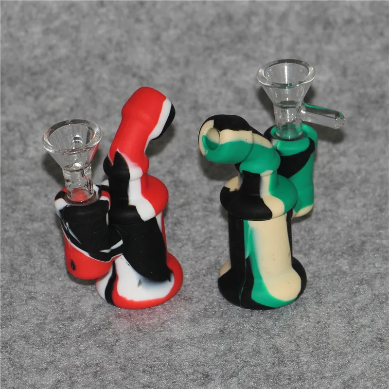 5pcs 3.6 Inch Silicone Bong Glass Water Pipes 14mm Female hookah Recyler Heady Breaker Bongs Clear Silicon Oil Rigs Hand Pipe