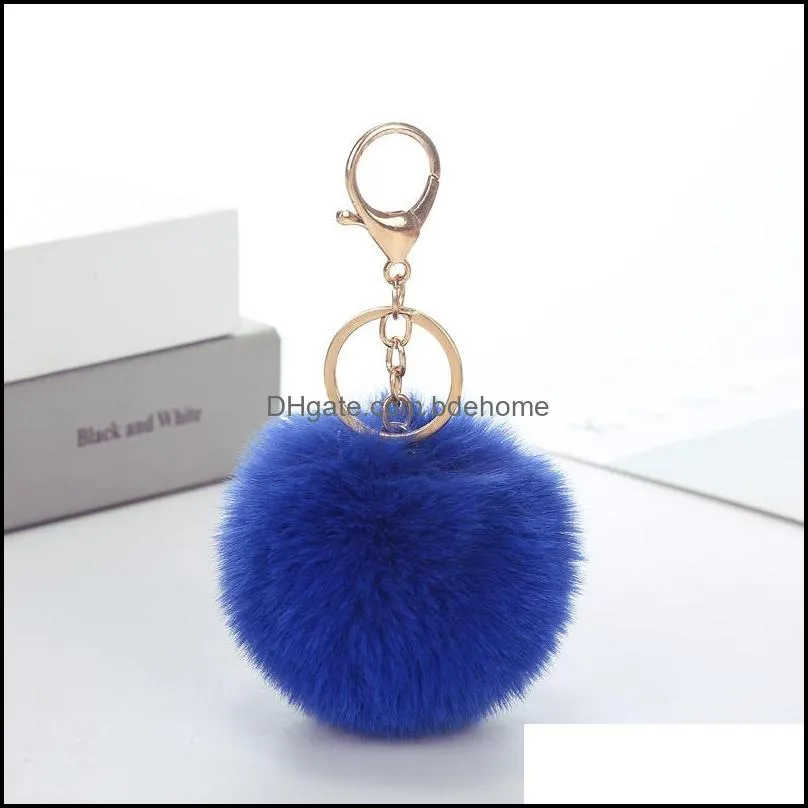 lovely keychains women`s pom poms faux rex rabbit fur 8cm ball key chains girl bag hang car key ring pendant