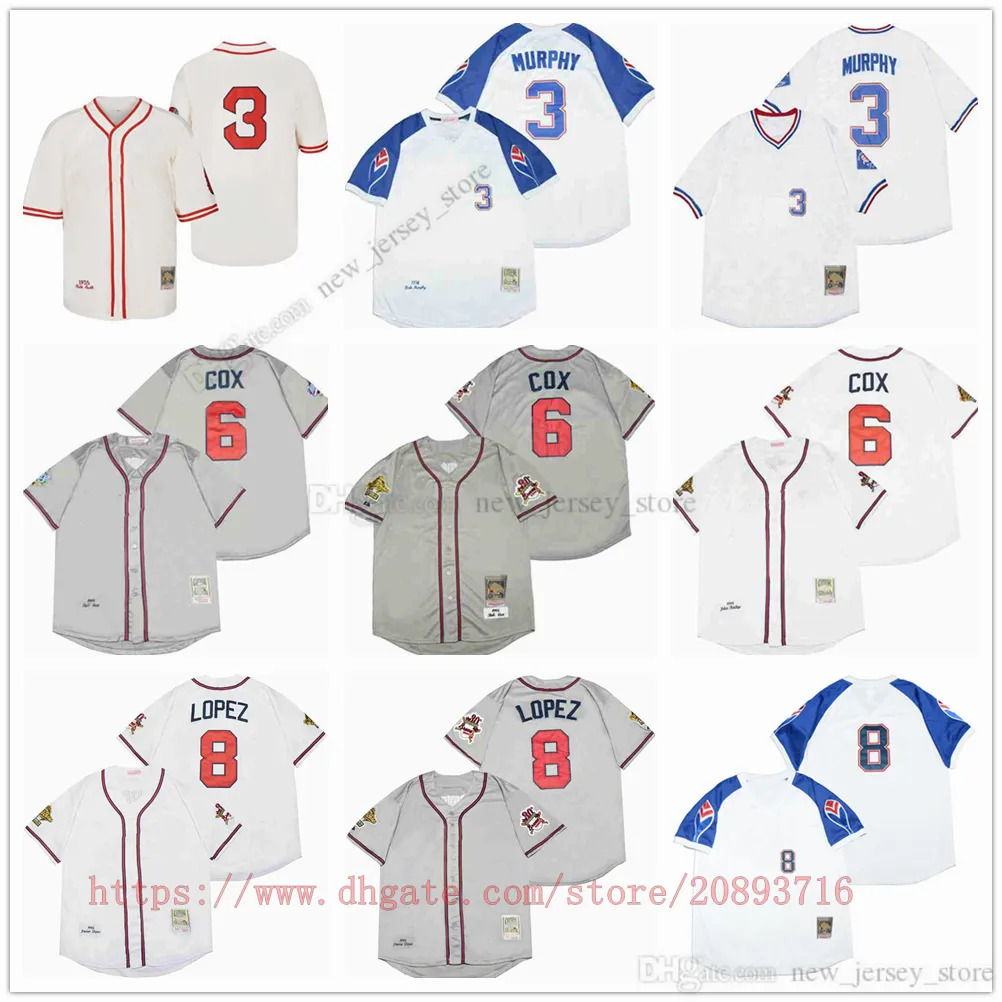 Movie Vintage Baseball Jerseys Wears Stitched 3 DaleMurphy 6 BobbyCox 8 JavyLopez All Stitched Name Number Away Breathable Sport Sale High Quality Jersey