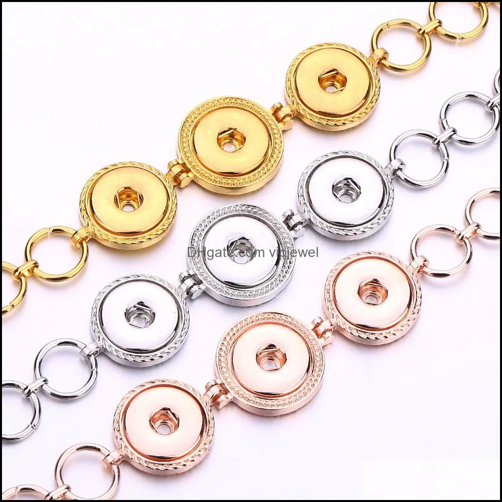 Charm Bracelets Jewelry Vintage 18Mm Snap Button Heart Bracelet Sier Gold Link Chain Three Snaps Buttons J Dhxug
