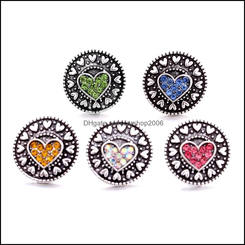 retro black heart love rhinestone snap button charms women jewelry findings 18mm metal snaps buttons diy bracelet jewellery wholesale