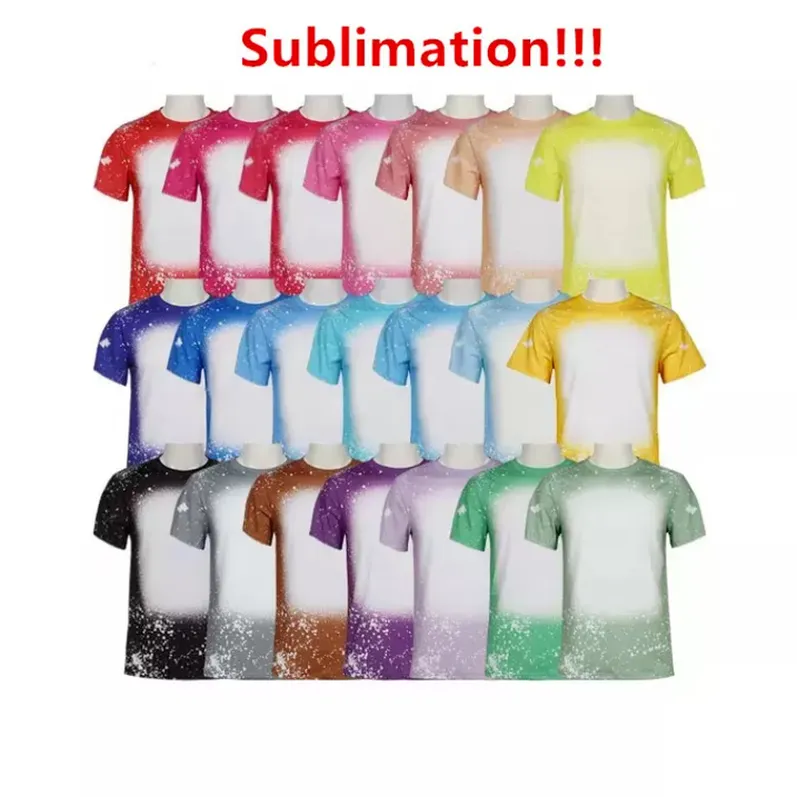 Wholesale Sublimation Bleached Shirts Heat Transfer Blank Bleach Shirt Bleached Polyester T-Shirts US Men Women Party Supplies F0418