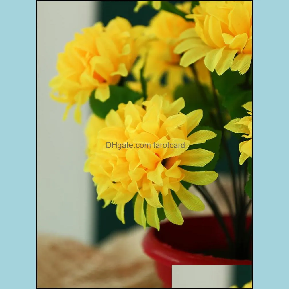 3pcs/Lot Artificial Yellow Chrysanthemum Flowers Bouquet Silk Decorative White Flores For Funeral Vase Home Wedding Marriage Garden Party Decoration Indoor