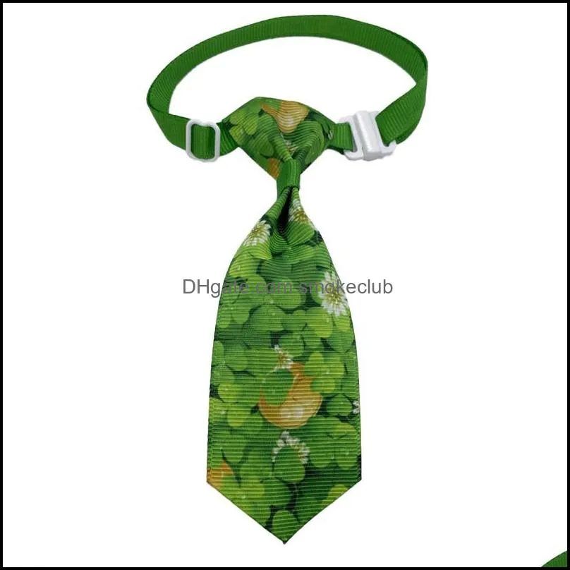 St. Patrick`s Day Dog Bowtie Lucky Green Clovers Patterns Irish Festival Holiday Party Pets Supply LLB14124